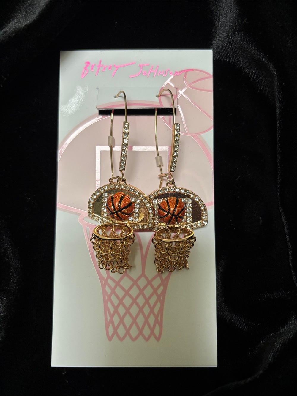 Betsey Johnson Orange & Gold Basketball Hoop Dangle Earrings NWT
